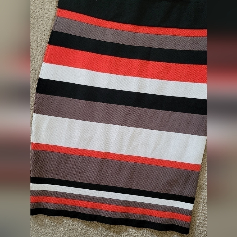 Karen Millen Multi Colored Striped Drape/ Cowl Neck Top Sheath Midi Dress - Picture 7 of 10